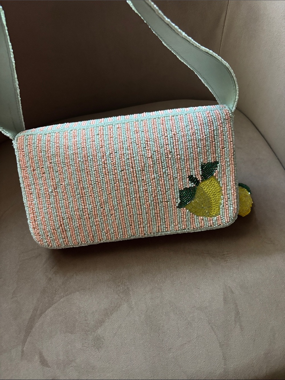 Vidal Beaded Lemon Pattern Shoulder Bag - Pink & Yellow - Picture 2 of 4